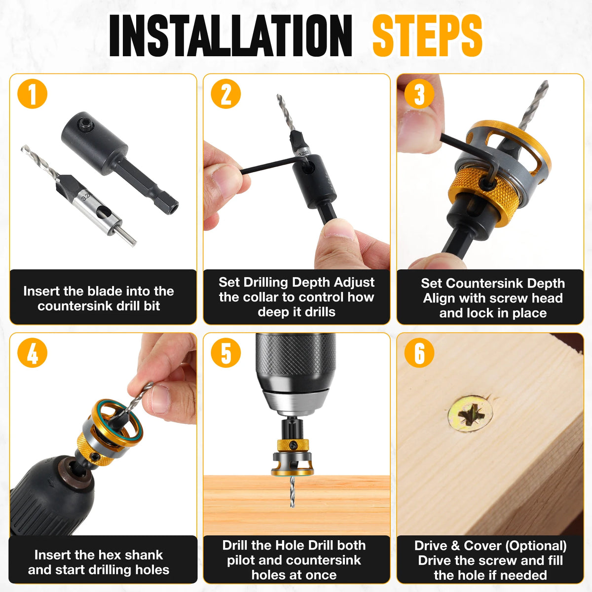 Countersink Drill Bit Set with Depth Stop