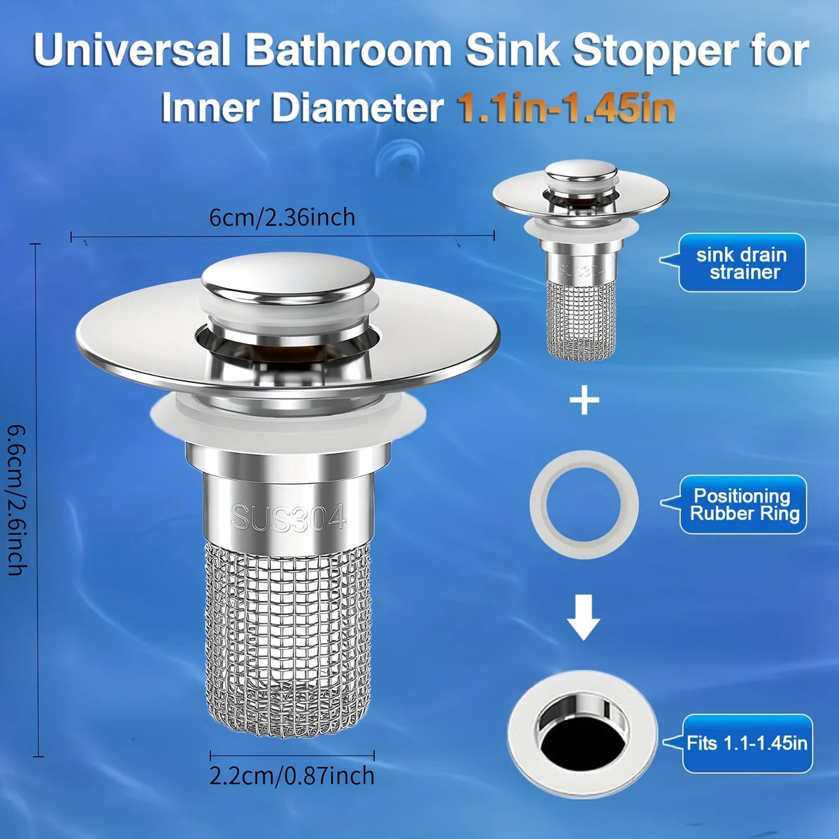Pop-Up Drain Strainer & Hair Catcher (2 Pcs)