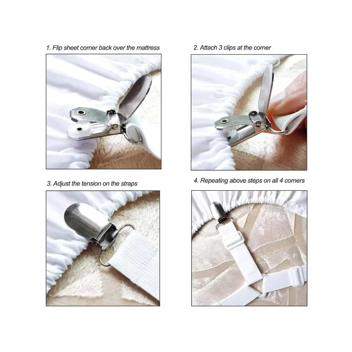 Adjustable Bed Sheet Holder Clips (4 Pcs)