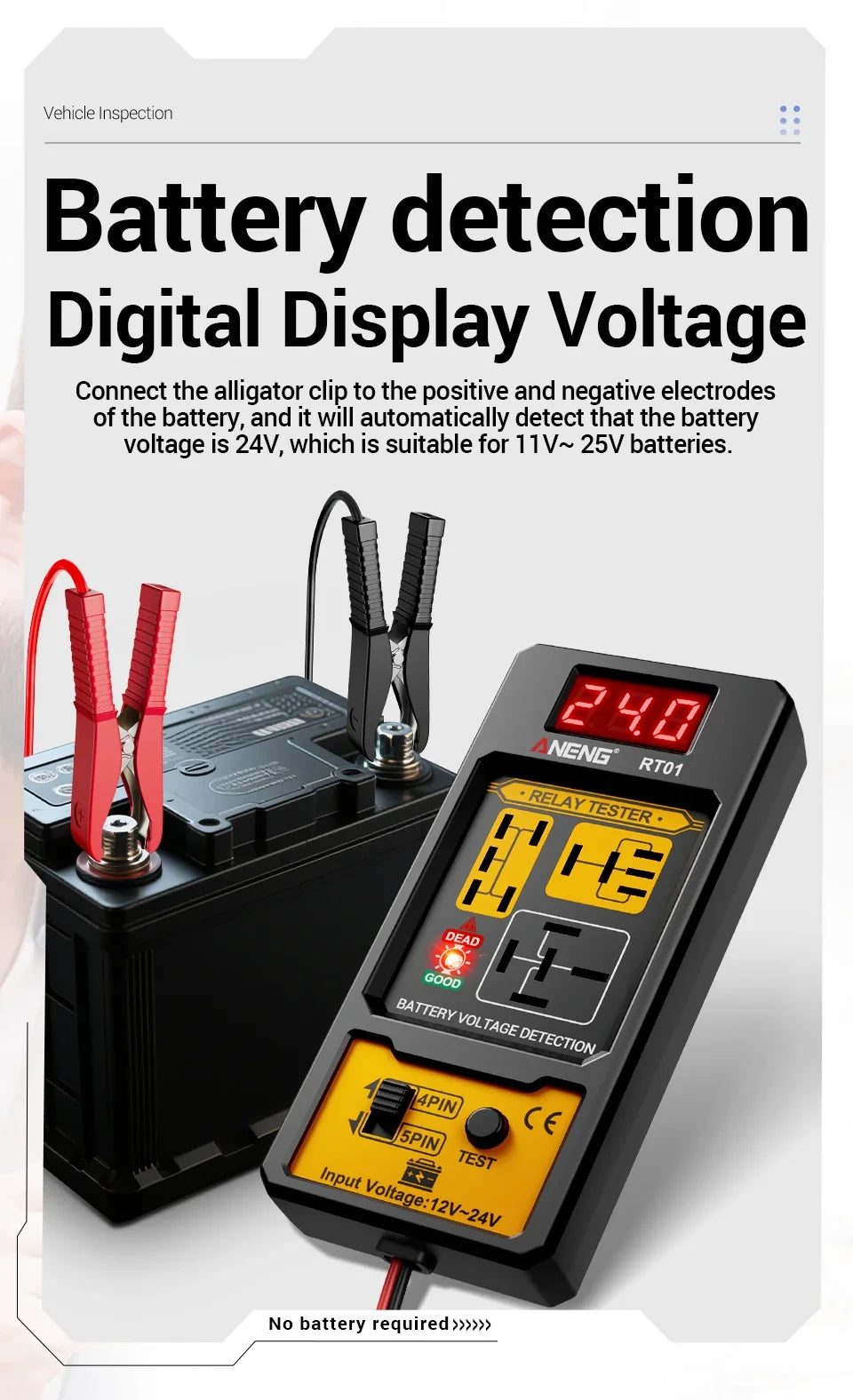 Digital 12V/24V Car Relay Tester
