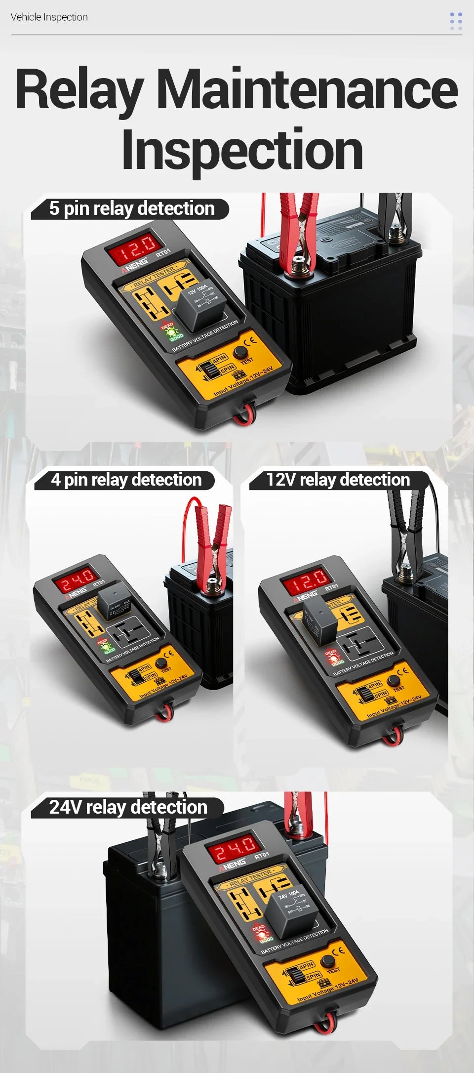 Digital 12V/24V Car Relay Tester